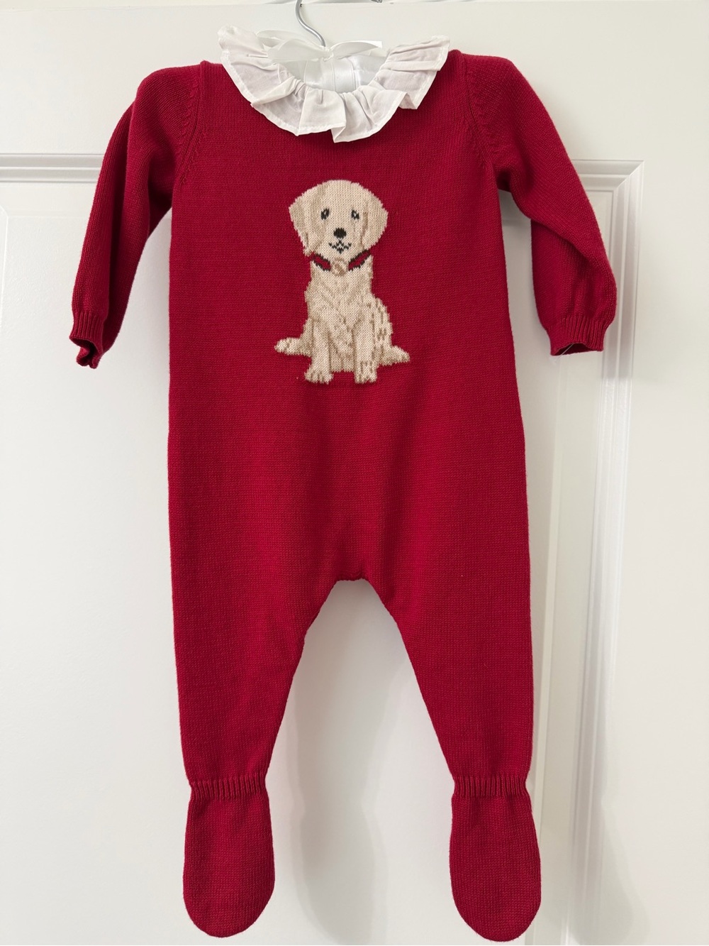 Baby  Cozy Red Footed Baby One-Piece with Puppy Knit “ Edgehill collection “